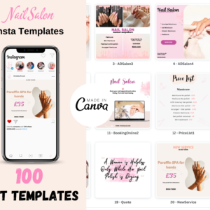 Nail Salon Instagram Post Templates, editable Canva customizable Beautician Beauty Salon Nail Technician