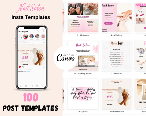 Nail Salon Instagram Post Templates, editable Canva customizable Beautician Beauty Salon Nail Technician