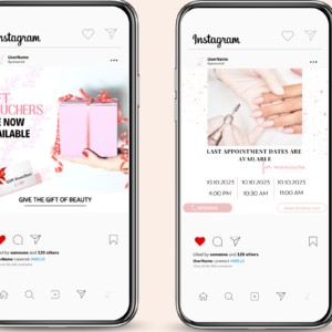 Nail Salon Instagram Post Templates, editable Canva customizable Beautician Beauty Salon Nail Technician