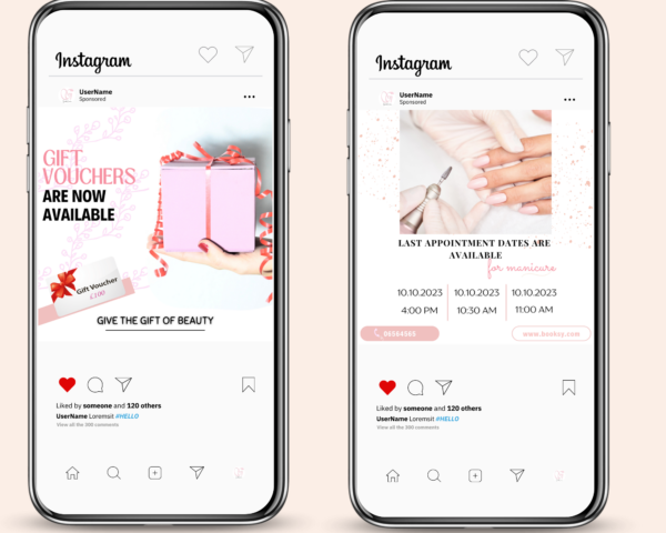 Nail Salon Instagram Post Templates, editable Canva customizable Beautician Beauty Salon Nail Technician