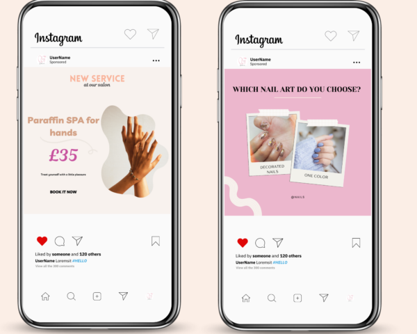 Nail Salon Instagram Post Templates, editable Canva customizable Beautician Beauty Salon Nail Technician