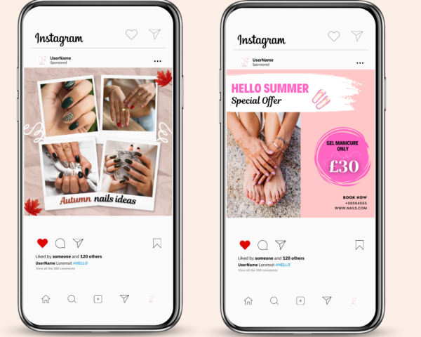 Nail Salon Instagram Post Templates, editable Canva customizable Beautician Beauty Salon Nail Technician