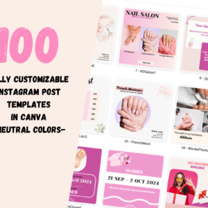 Nail Salon Instagram Post Templates, editable Canva customizable Beautician Beauty Salon Nail Technician