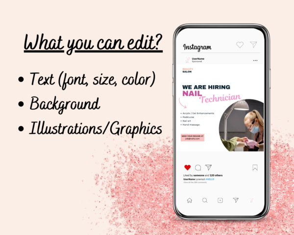Nail Salon Instagram Post Templates, editable Canva customizable Beautician Beauty Salon Nail Technician