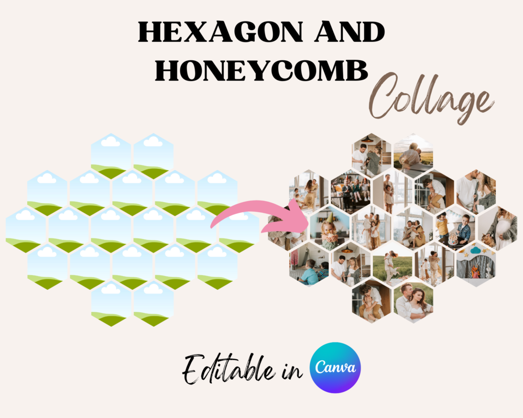 Hexagon and Photo Frame, Photo Collage Template, Canva