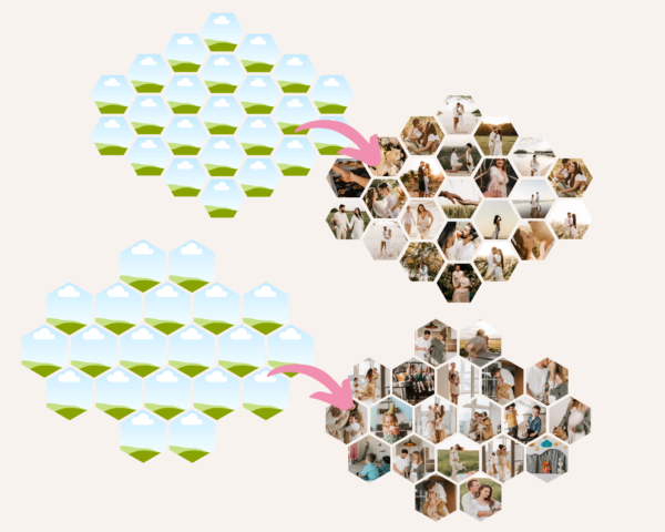 Hexagon and Honeycomb Photo Frames customizable with Canva, Photo Collage Honeycomb and Hexagon Canva Frames