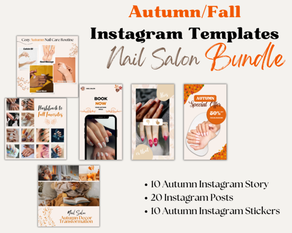 fall autumn canva nail salon template nail tech nail instagram post instagram story fall autumn nail art template Manicure templates graphics nail salons Beauty templates Nail salon branding Nail salon templates Nail salon instagram template nail art editable instagram fall autumn instagram stickers