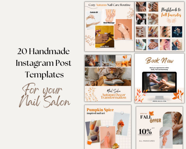 fall autumn canva nail salon template nail tech nail instagram post instagram story fall autumn nail art template Manicure templates graphics nail salons Beauty templates Nail salon branding Nail salon templates Nail salon instagram template nail art editable instagram fall autumn instagram stickers