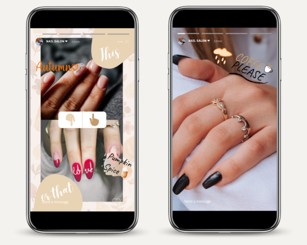 fall autumn canva nail salon template nail tech nail instagram post instagram story fall autumn nail art template Manicure templates graphics nail salons Beauty templates Nail salon branding Nail salon templates Nail salon instagram template nail art editable instagram fall autumn instagram stickers