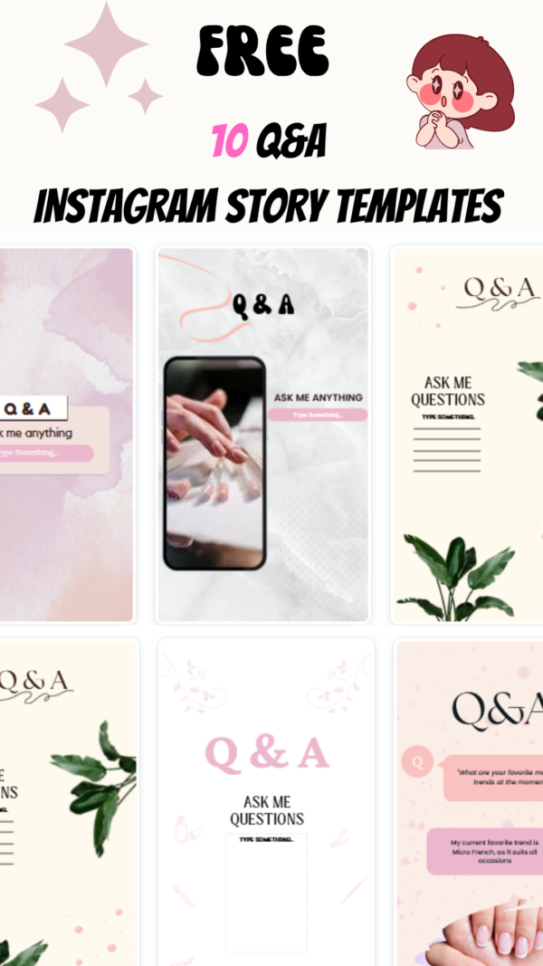FREE Q&A INSTAGRAM STORY TEMPLATES, 10 Q&A templates editable Canva