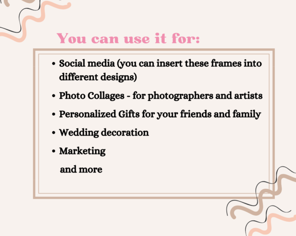 You can use it for Hexagon and Honeycomb Photo Frames customizable with Canva, Photo Collage Honeycomb and Hexagon Canva Frames