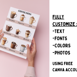 Coffee Shop Menu, Coffee Menu Template, Cafe Menu, Cafe Bar Menu, Cafe Design, Coffee Shop Branding Deisgn, Coffee Shop Design, Canva Customizable, Coffee Canva template
