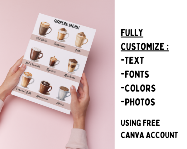 Coffee Shop Menu, Coffee Menu Template, Cafe Menu, Cafe Bar Menu, Cafe Design, Coffee Shop Branding Deisgn, Coffee Shop Design, Canva Customizable, Coffee Canva template