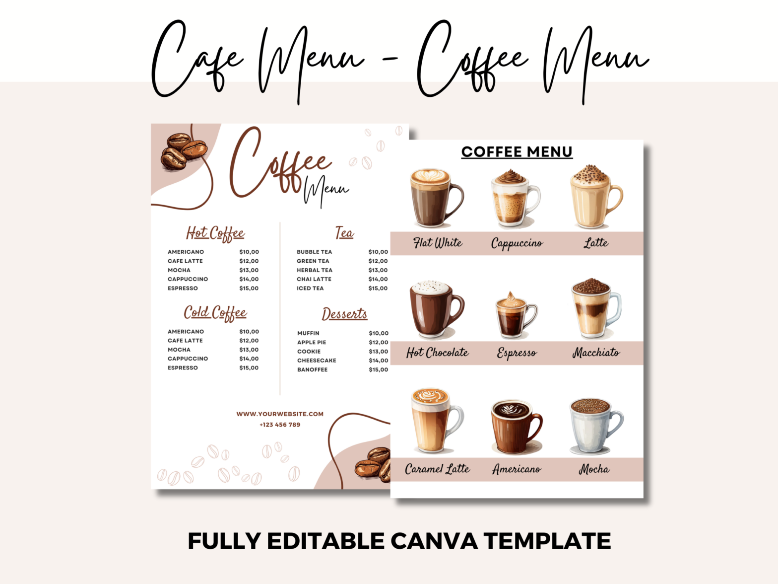 Coffee Shop Menu, Coffee Menu Template, Cafe Menu, Cafe Bar Menu, Cafe Design, Coffee Shop Branding Deisgn, Coffee Shop Design, Canva Customizable, Coffee Canva template