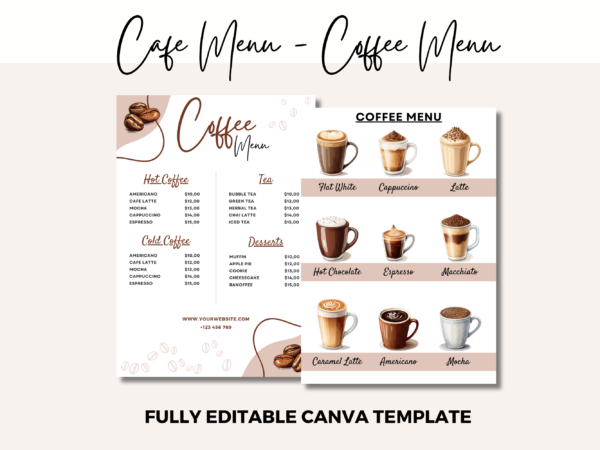 Coffee Shop Menu, Coffee Menu Template, Cafe Menu, Cafe Bar Menu, Cafe Design, Coffee Shop Branding Deisgn, Coffee Shop Design, Canva Customizable, Coffee Canva template