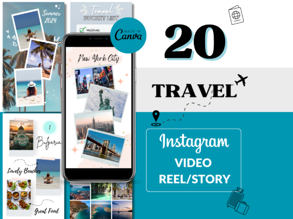 Thumbnail image featuring a glimpse of our Travel Instagram Reels Video Templates. The design showcases a blend of animated visuals capturing the spirit of global exploration. Vibrant scenes of diverse landscapes and adventures are depicted, promising to transform your travel stories into captivating Instagram Reels. Perfect for content creators, travel enthusiasts, and storytellers seeking to elevate their online presence. Explore the world through dynamic visuals with our customizable templates! 🌍🎥 #TravelReels #InstagramTemplates #VisualJourneys