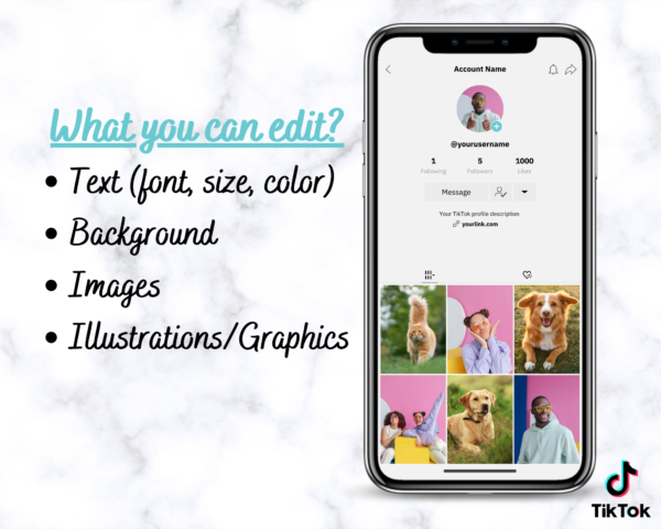TikTok Mockup Templates | Tiktok Profile iPhone | Editable Tiktok Account Template Mockup | Social media Marketing Manager Planner