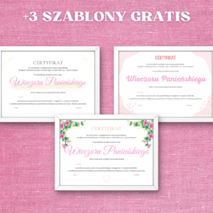 Szablon certyfikatu wieczoru panieńskiego do edycji w Canvie | Edytowalny certyfikat panieński, Po Polsku Wieczór Panieński Dyplom Panieński