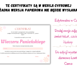Szablon certyfikatu wieczoru panieńskiego do edycji w Canvie | Edytowalny certyfikat panieński, Po Polsku Wieczór Panieński Dyplom Panieński