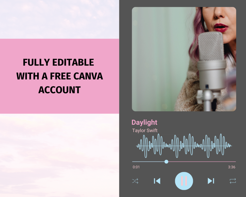 Music Player Canva Template, Song Player, Audio Player GraphiCarola
