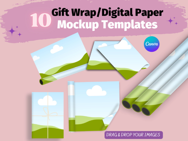 Wrapping Paper Mockup, Gift wrap mockup, Gift Mockup, Gifting, Canva Template, Gift Wrapping Mockup, Paper Mockup, Gift Paper, Gift Wrap, Fabric Mockup, Digital Paper Mockup, Gift Box Paper Pattern Mockup Canva Template