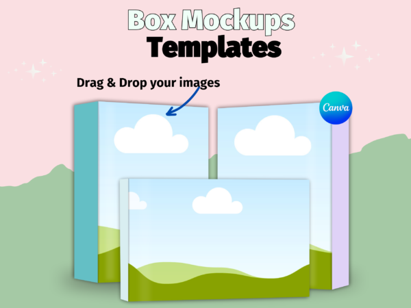 Box Mockup Canva Template, Product Box Mockup Display, DIY Box template, Software Box Blank Box Packaging Mailing Box Brand Packaging Mockup