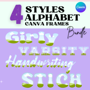 Canva Alphabet Letters CANVA LETTERS BUNDLE Canva Frame Template Doodle Faux Embroidery Handwriting Varsity