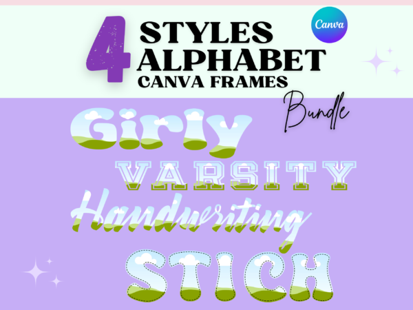 Canva Alphabet Letters CANVA LETTERS BUNDLE Canva Frame Template Doodle Faux Embroidery Handwriting Varsity