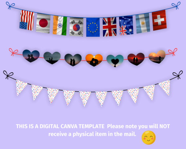 Bunting Canva, Garland Canva Frame Template, Bunting Sublimation, Drag & Drop, Bunting Clipart, Bunting Flags, Bunting Banner, Editable