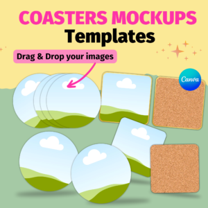Coaster Mockup Canva Template, Custom Coaster Mockup, Round Coaster, Square Coaster, Sublimation Coaster Template, Digital, Editable, DIY