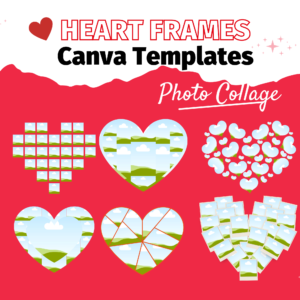 Set of Heart Canva Frames, Photo Collage Heart Frames, Photography Heart Shaped Picture Collage, Heart Collage Canva Picture, Love Romantic Collage