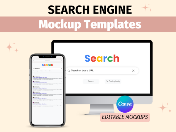 Google Search Mockups, Search Engine Mockup, Canva Template, Browser Digital Mockup, Editable Search Results, Search Bar Search Page Mock up