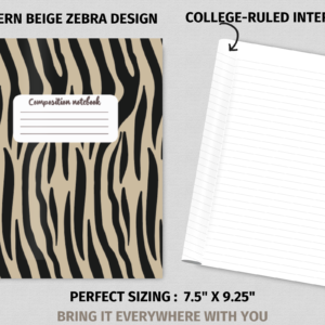 Animal Print Notebook, Tiger Print Notebook, Zebra Pattern Notebook, Beige Brown Notebook, Composition Notebook, Wild Animal Print, Safari Style Stationery, Unique Notebook Design, Jungle Themed Notebook, School Supplies, Office Stationery, Tiger and Zebra Print, Bold Notebook Design, Notebook for Students, Stylish Animal Print