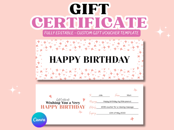 Custom Gift Certificate Canva Template, Canva Template, Canva Gift Certificate, Custom Gift Certificate, Editable Gift Voucher, Printable Gift Certificate, Canva Gift Card Template, Personalized Gift Coupon, DIY Gift Certificate, Digital Gift Card, Customizable Gift Certificate, Printable Experience Gift, Gift Voucher Template, Birthday Gift Certificate, Massage Gift Certificate, Spa Gift Card Template, Beauty Salon Voucher, Experience Gift Voucher, Couples Massage Gift, Last Minute Gift Certificate, Holiday Gift Coupon, Mothers Day Gift Card, Valentines Gift Voucher, Christmas Gift Certificate Template, Instant Download Gift Certificate, Foldable Gift Card, PDF Gift Voucher, Canva Editable Template, Business Gift Voucher, Printable Coupon, Blank Gift Certificate, Gift Card For Services, DIY Voucher Template, At Home Print Gift Card
