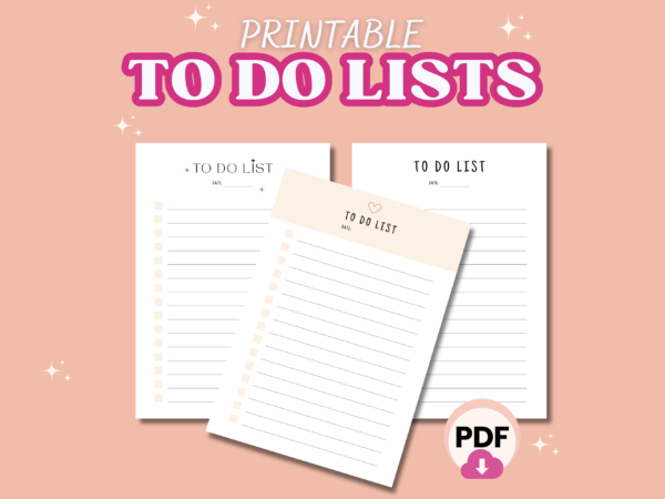 Printable To Do Lists Templates, A4 size, PNG, PDF format, Digital To Do List, Instant Download